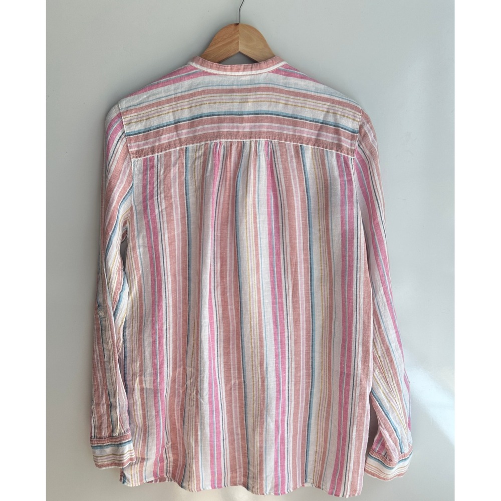Lands' End‎  Linen Shirt Button Down Striped Pink S/T Classic Business Metallic - Picture 10 of 12